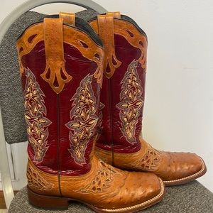 Lucchese 8.5 ostrich red cowboy boots